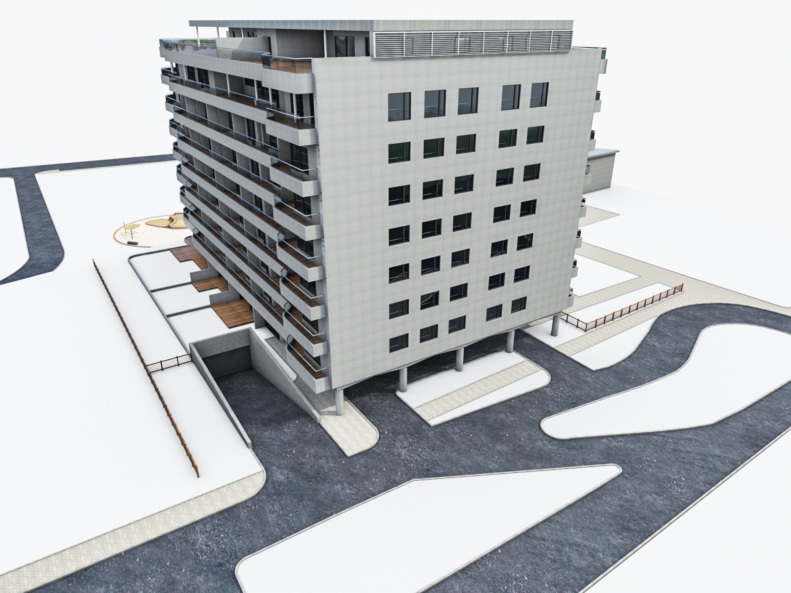 Modern Apartment Building 04 Low-poly 3D model_6