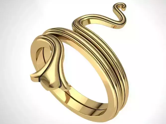 Men Snake Chrome Heart Gold Ring 18K 3D print model