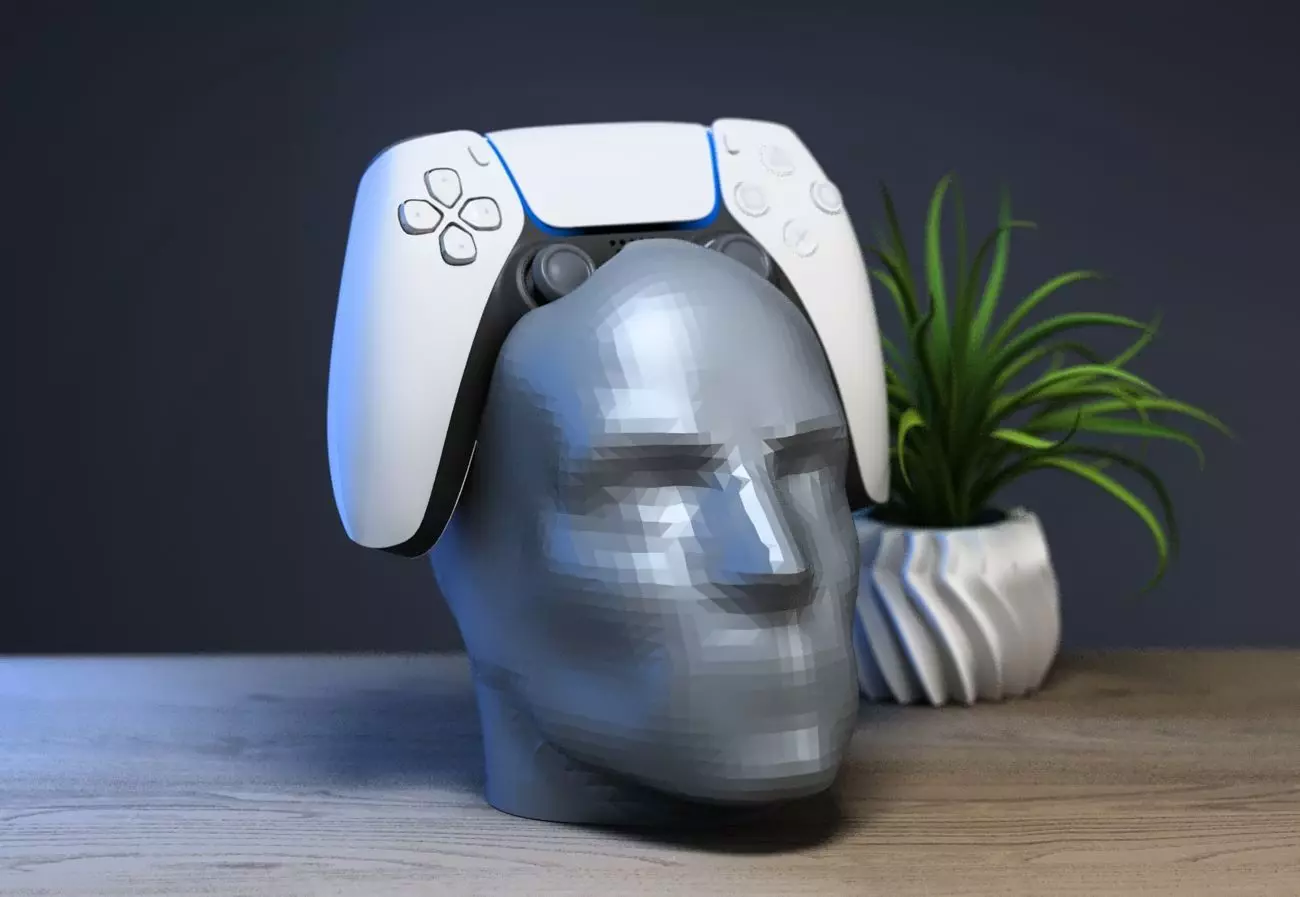 Ps5 controller stand human head low poly 3D print model_0