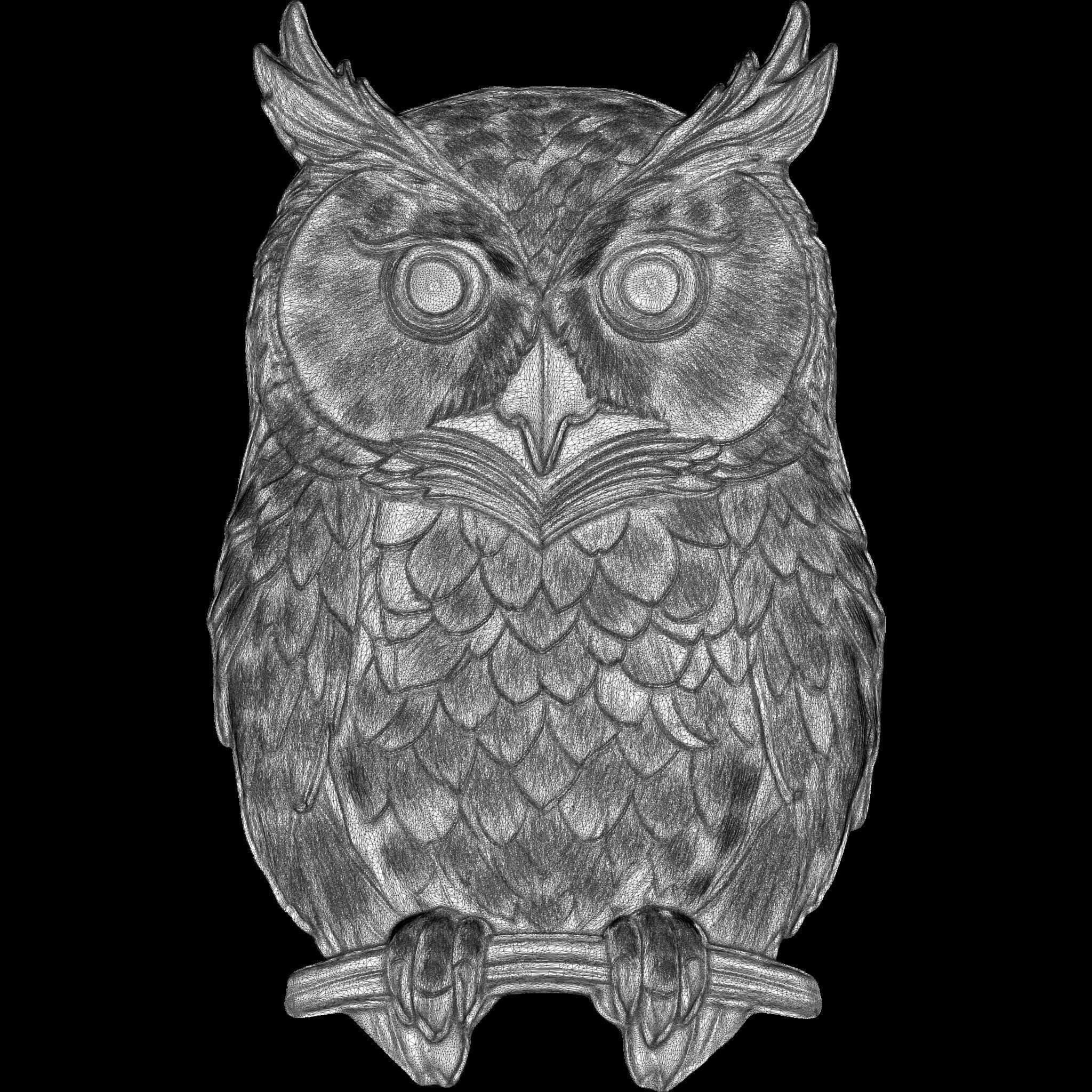 Highly Detailed Owl Relief STL file for 3d printing or CNC 3D print model_9