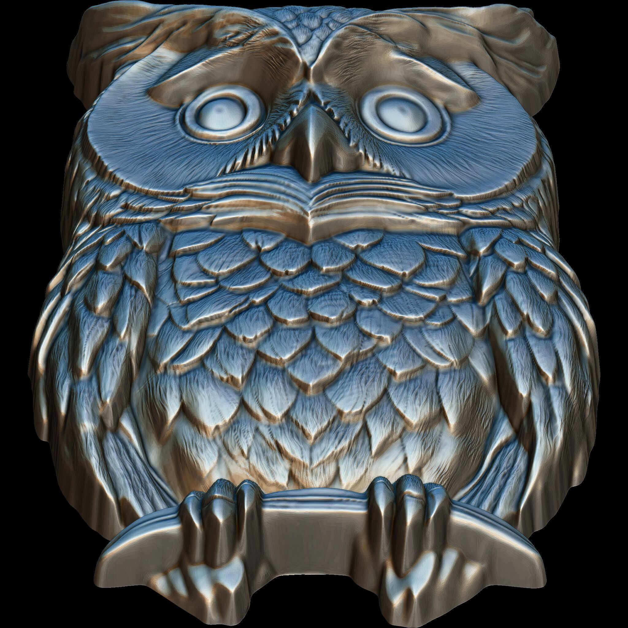 Highly Detailed Owl Relief STL file for 3d printing or CNC 3D print model_8