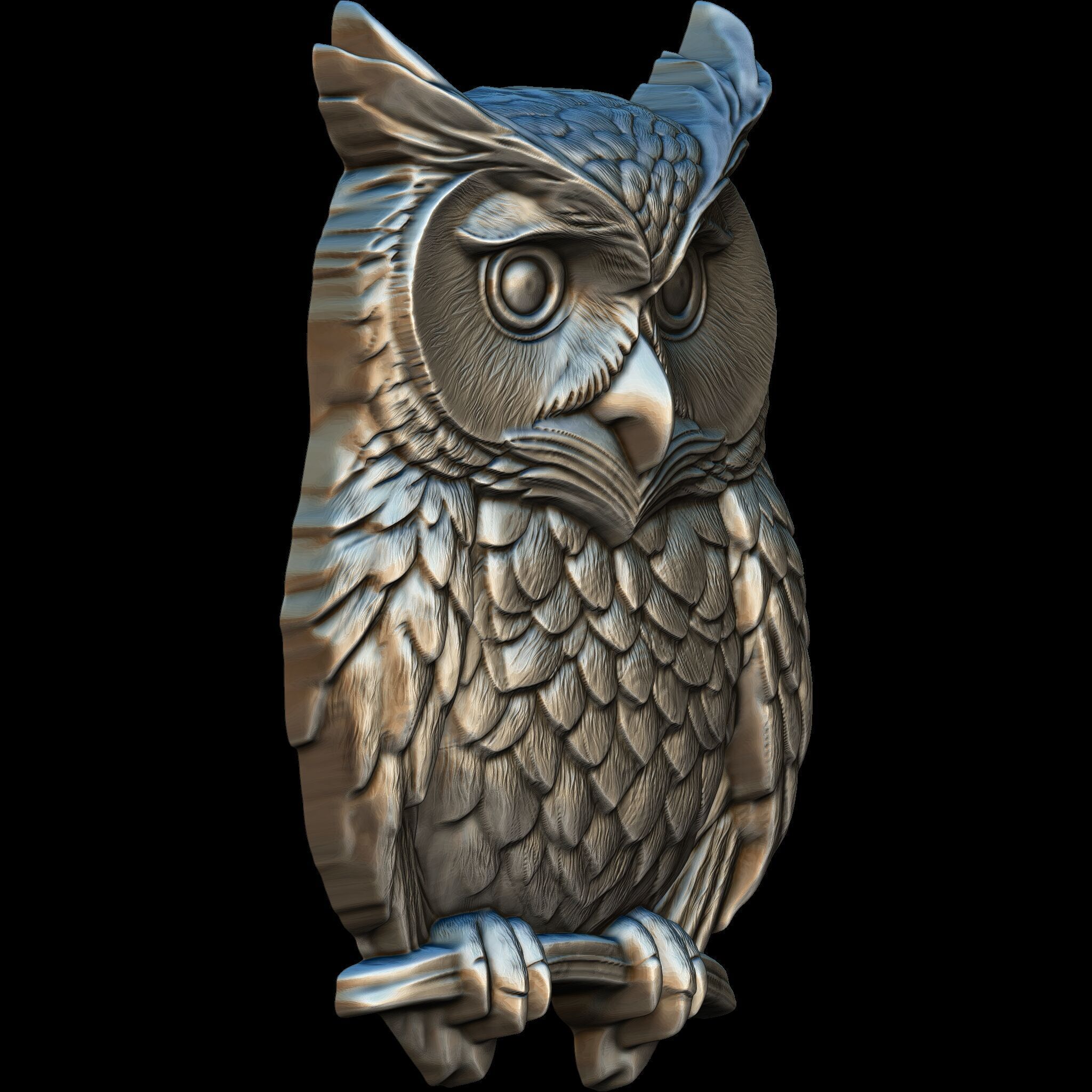 Highly Detailed Owl Relief STL file for 3d printing or CNC 3D print model_1