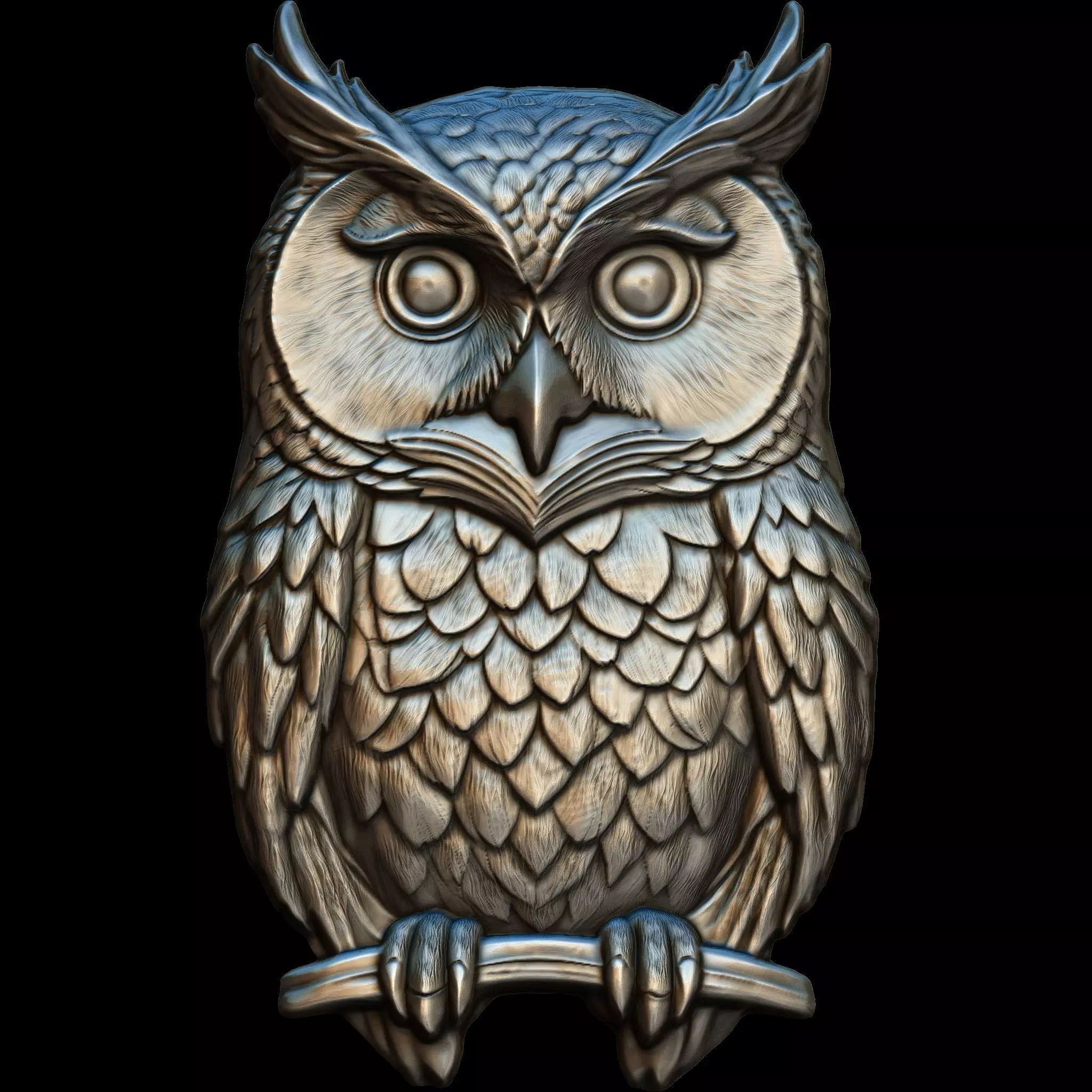 Highly Detailed Owl Relief STL file for 3d printing or CNC 3D print model_0