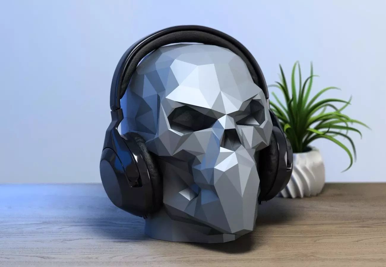 Low-poly Skull Headphone Stand 3D print model_0