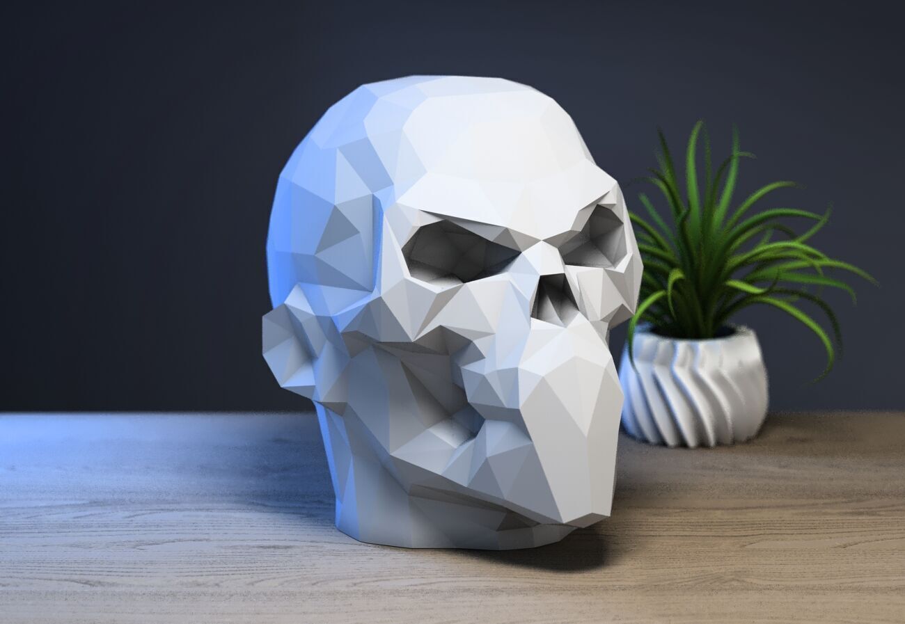 Low-poly Skull Headphone Stand 3D print model_1