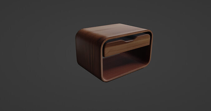 Minimalist Curved Wood Bedside Table 3D model 4