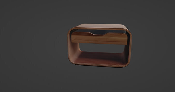 Minimalist Curved Wood Bedside Table 3D model 2