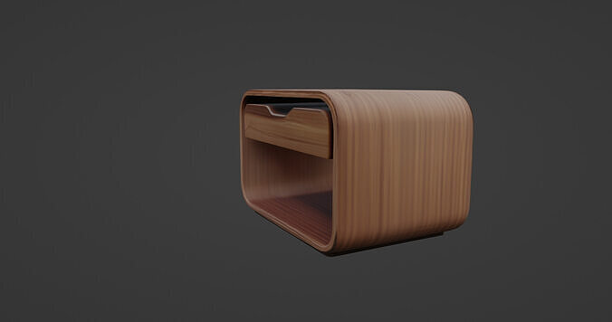 Minimalist Curved Wood Bedside Table 3D model 6