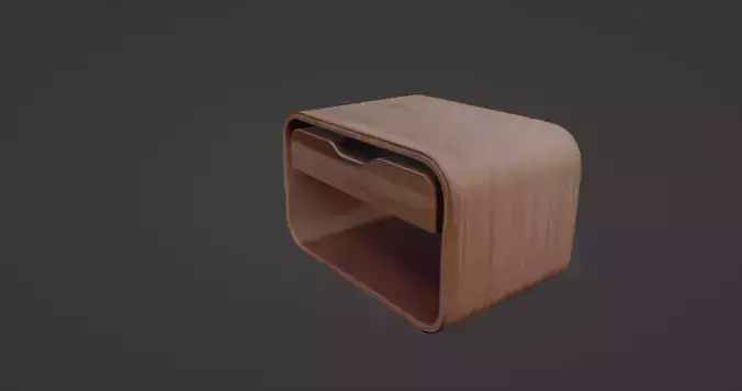 Minimalist Curved Wood Bedside Table 3D model