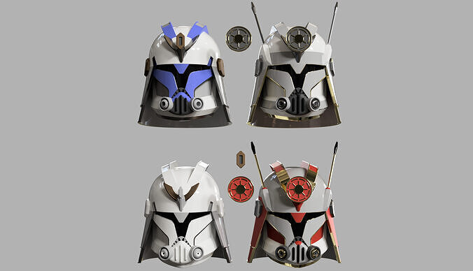 Custom OC samurai clone trooper helmets for sixth scale figures 3D print model