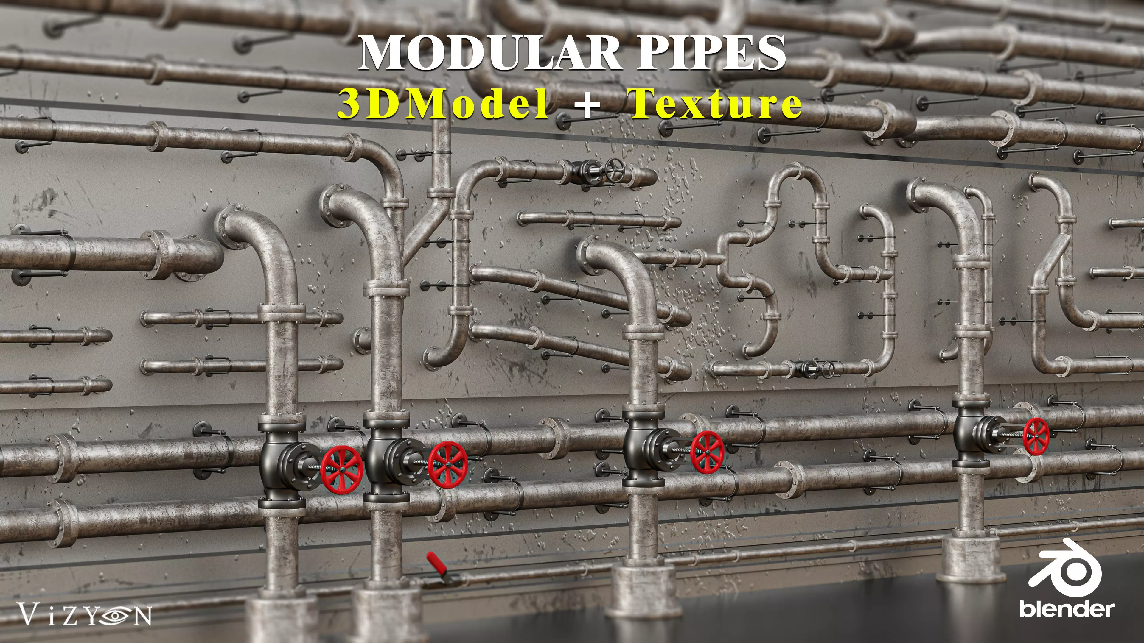 Modular Pipes - Tutorial - 3D Model with texture Low-poly 3D model