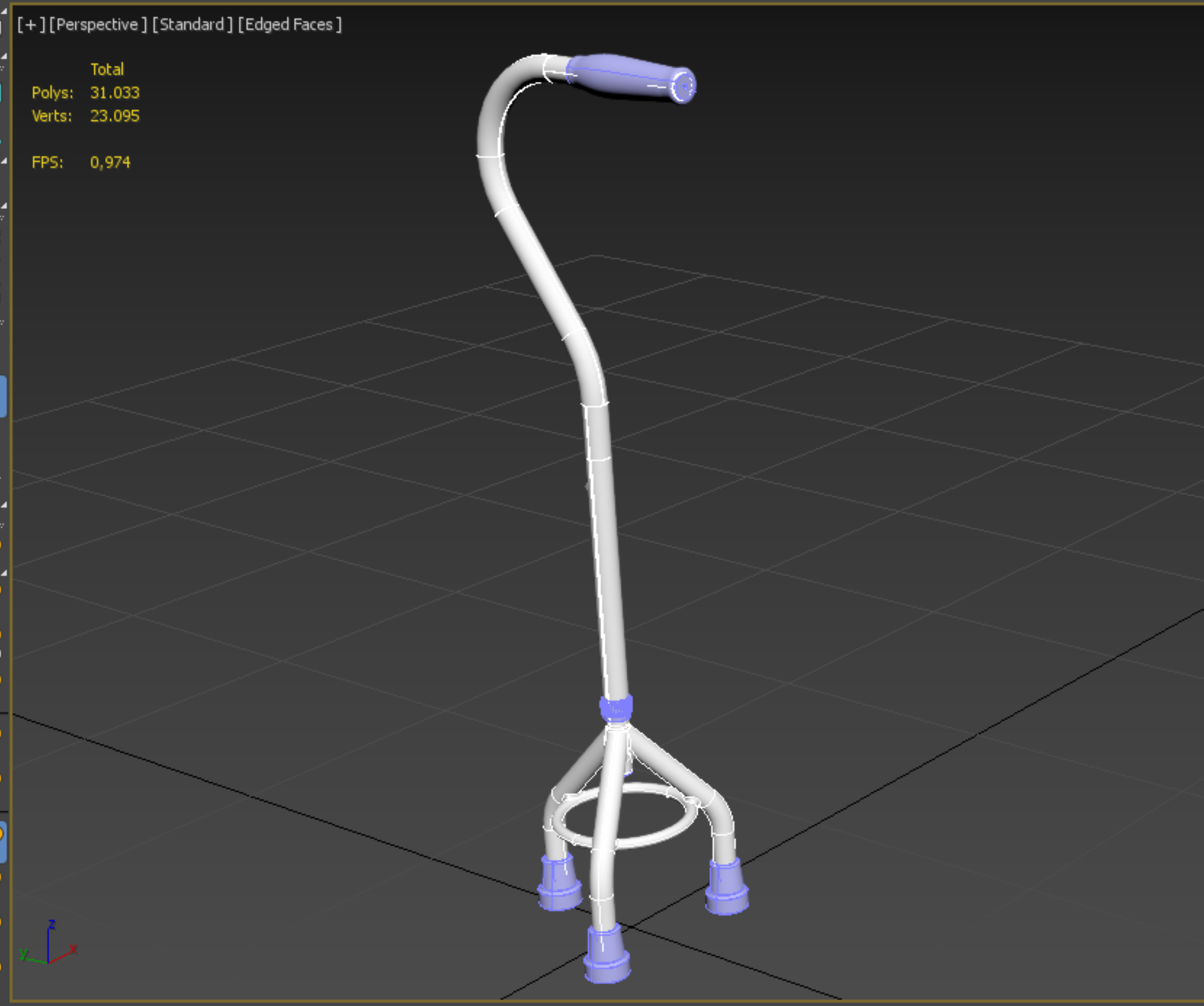 STANDARD TRIPOD WALKING CANE AID ELDERLY STICK POLE GAIT 3 LEG 3D model_29