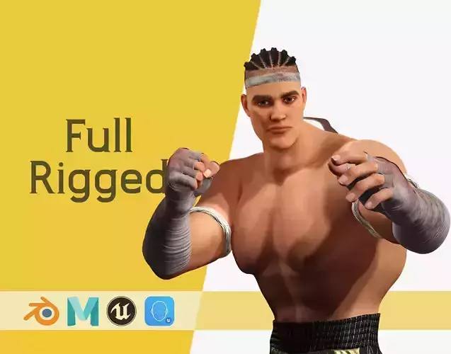 Strong Warrior Rigged Toon Rigged Fighter Model Martial Artist Low-poly 3D model