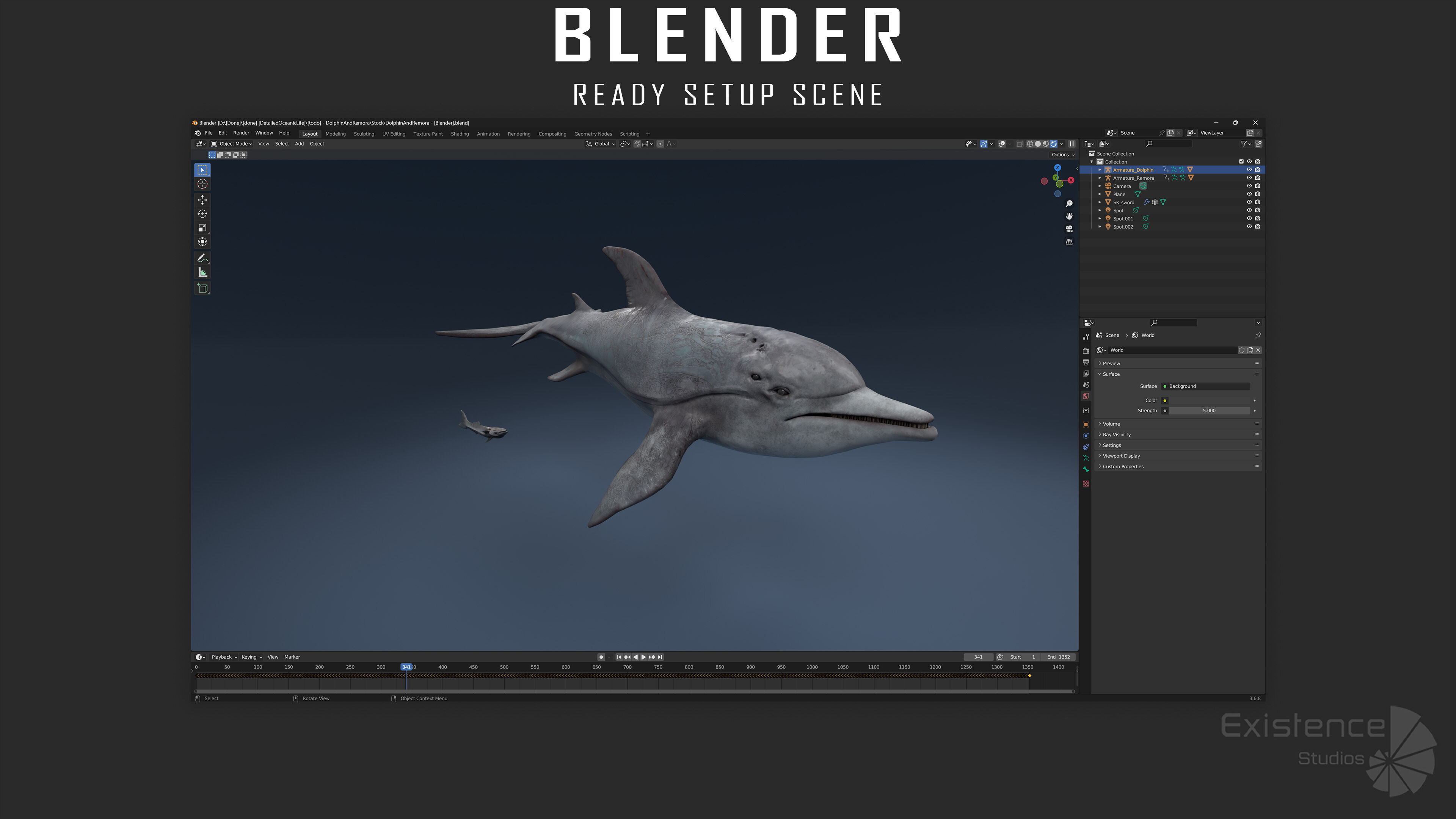Dolphin and Remora - Realistic Animated Marine Monster - 62 Low-poly 3D model_15
