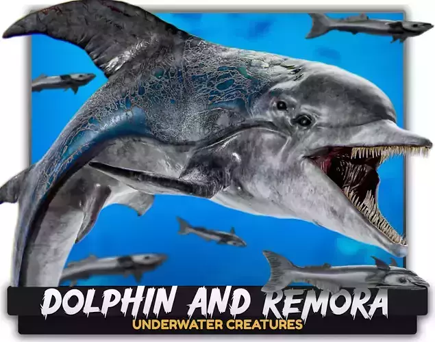 Dolphin and Remora - Realistic Animated Marine Monster - 62 Low-poly 3D model