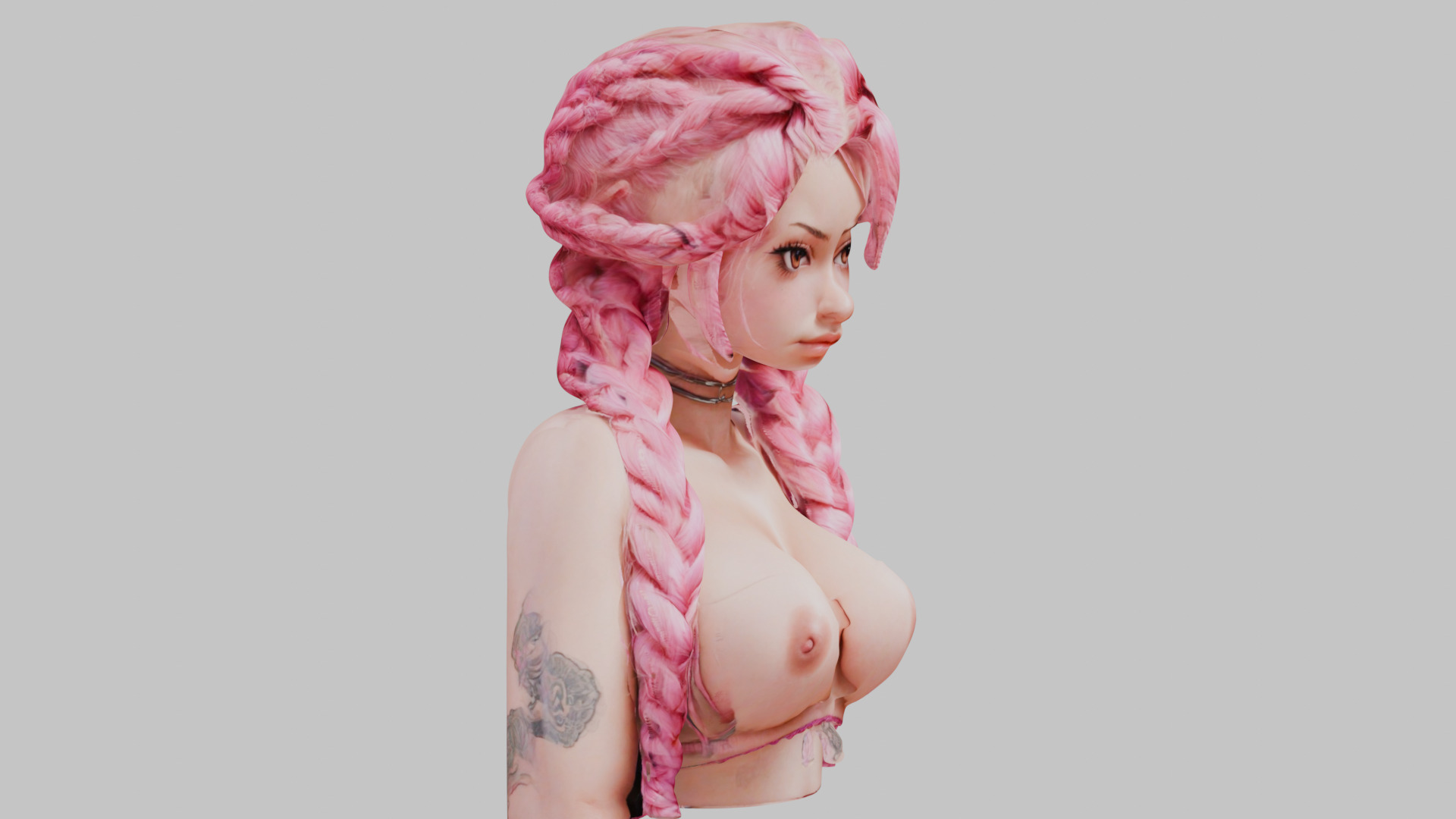 4-in-1 Gothic Anime Female Bust Collection High-Poly 3D model_8