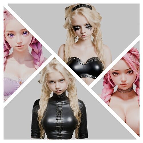 4-in-1 Gothic Anime Female Bust Collection High-Poly 3D model
