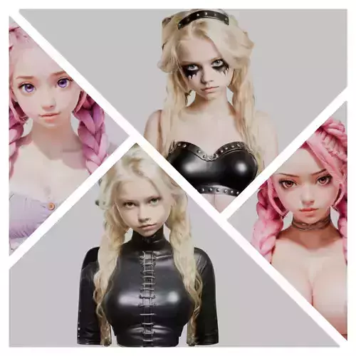 4-in-1 Gothic Anime Female Bust Collection High-Poly 3D model 4-in-1 Gothic Anime Female Bust Collection High-Poly 3D model