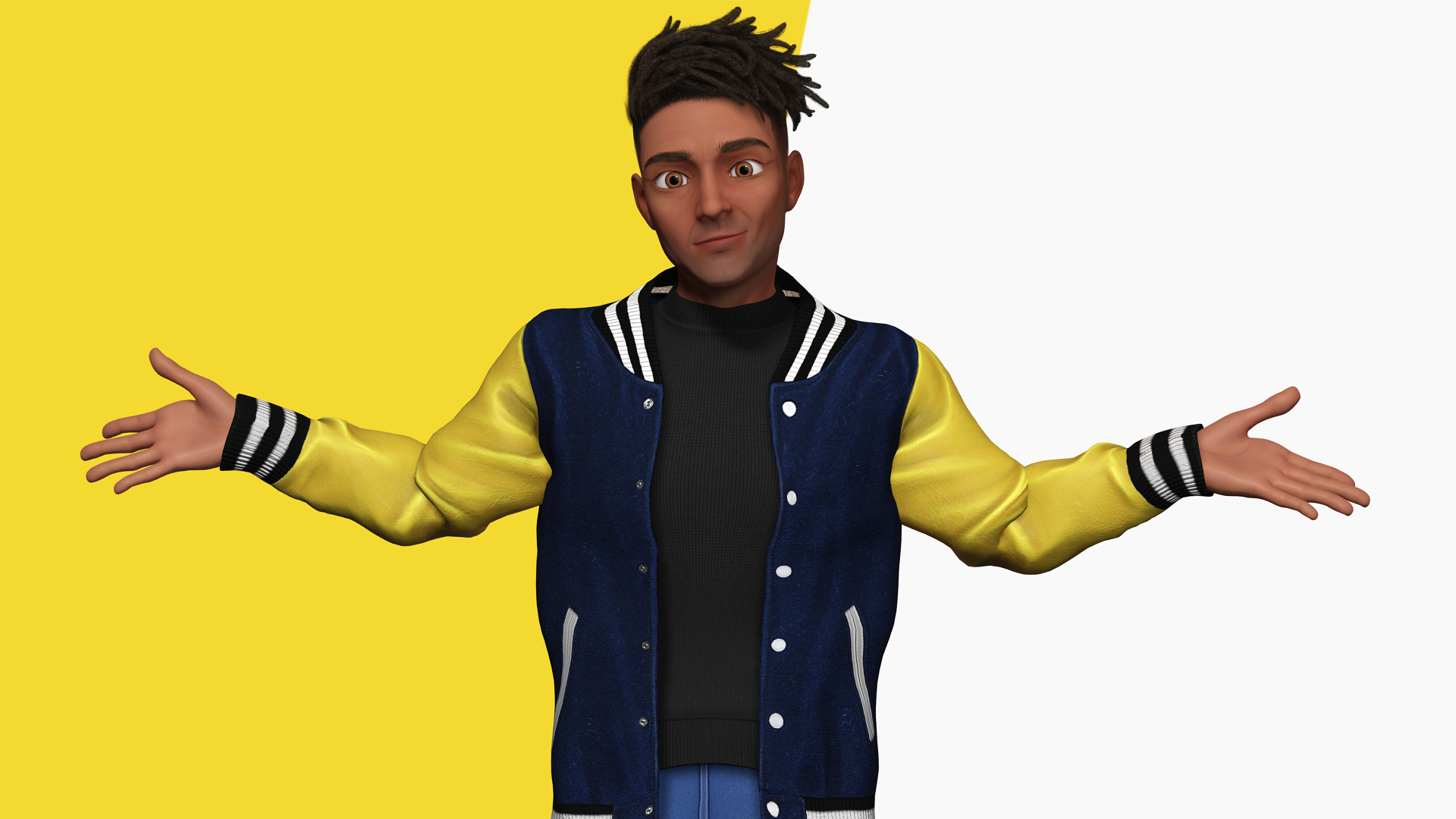Varsity Jacket Rigged Stylized Toon 3D Male Character Low-poly 3D model_3
