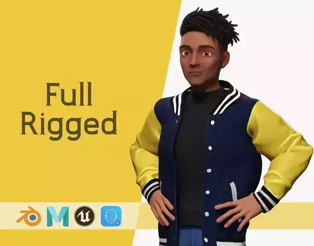 Varsity Jacket Rigged Stylized Toon 3D Male Character Low-poly 3D model Varsity Jacket Rigged Stylized Toon 3D Male Character Low-poly 3D model