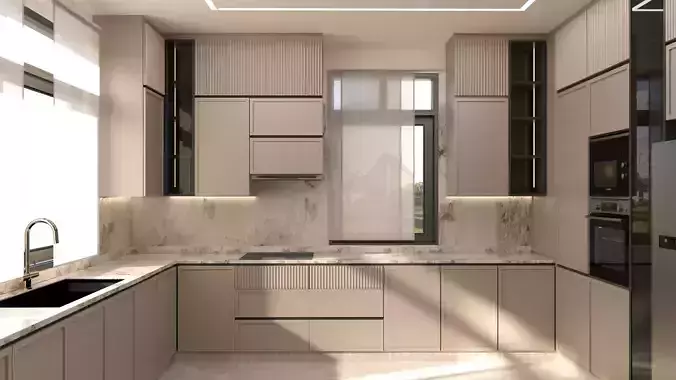 Modern Minimalist Kitchen 3D Model scene
