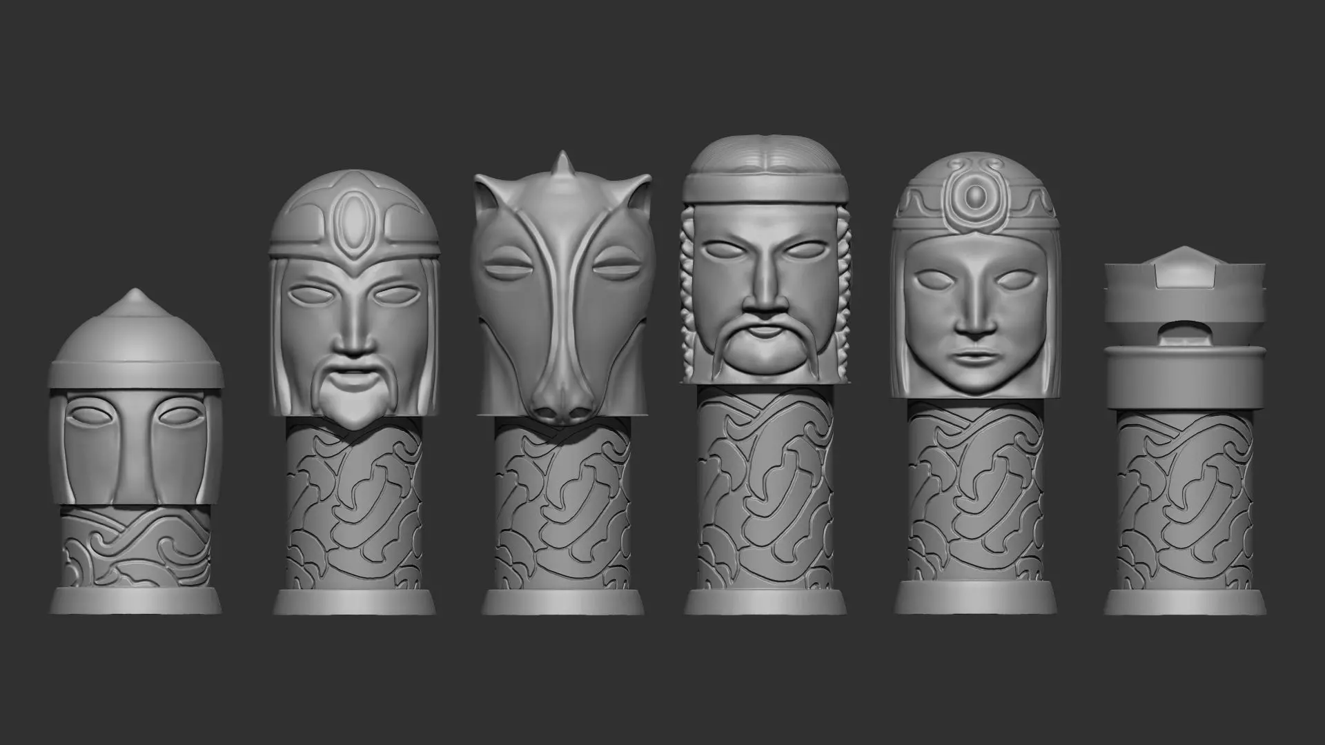 3D Celtic Heads Chess Set 3D print model