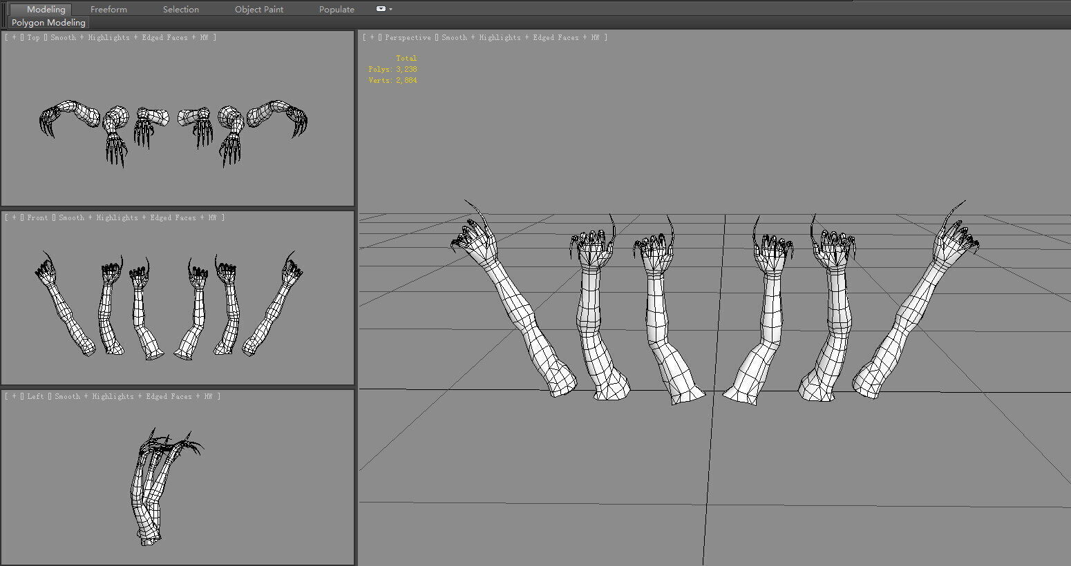 Cartoon zombie hands - Ghost arms Low-poly 3D model_6