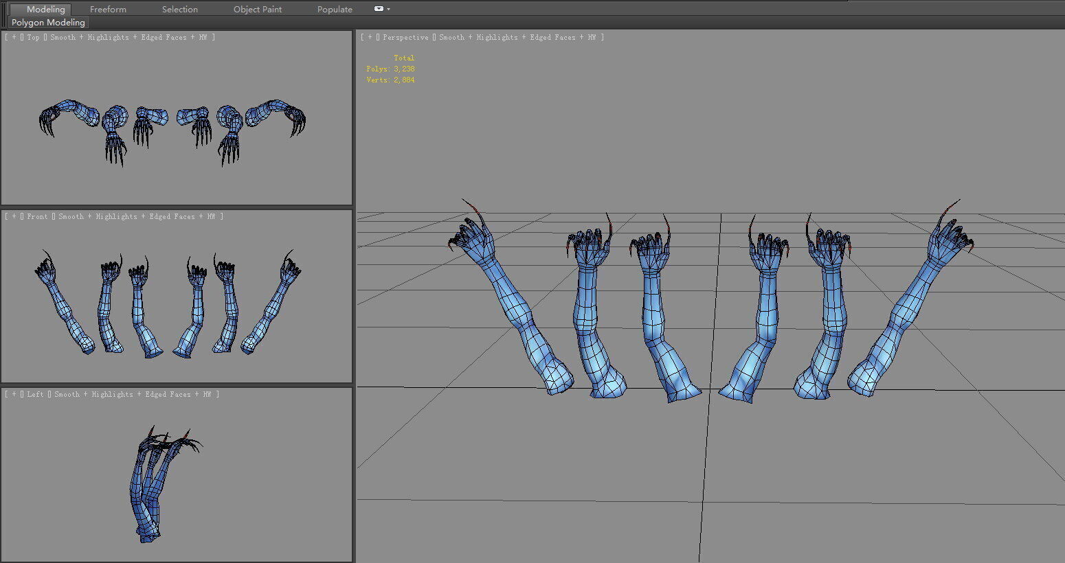 Cartoon zombie hands - Ghost arms Low-poly 3D model_5
