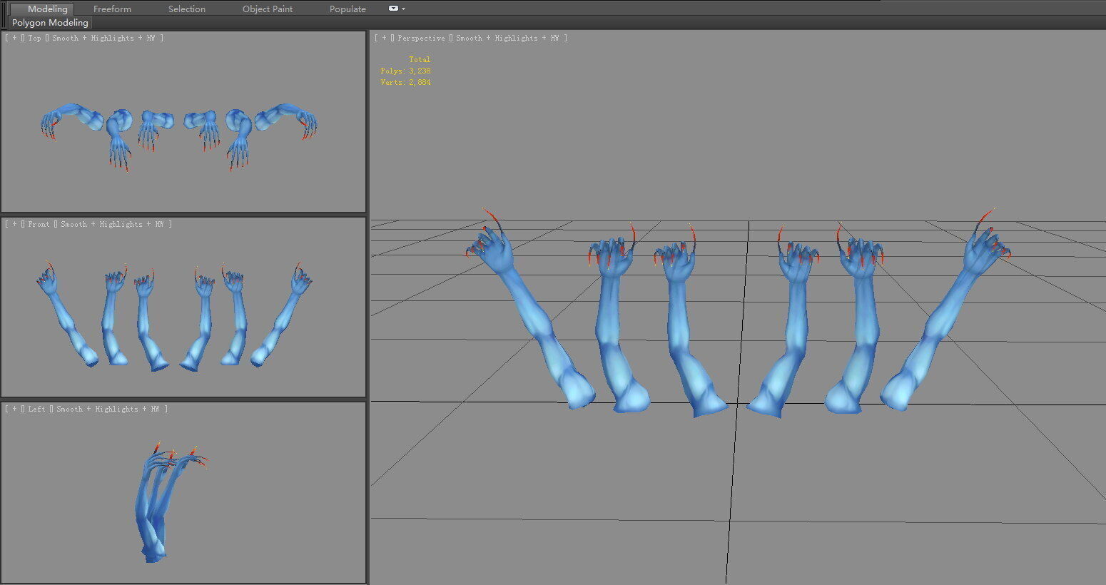Cartoon zombie hands - Ghost arms Low-poly 3D model_4