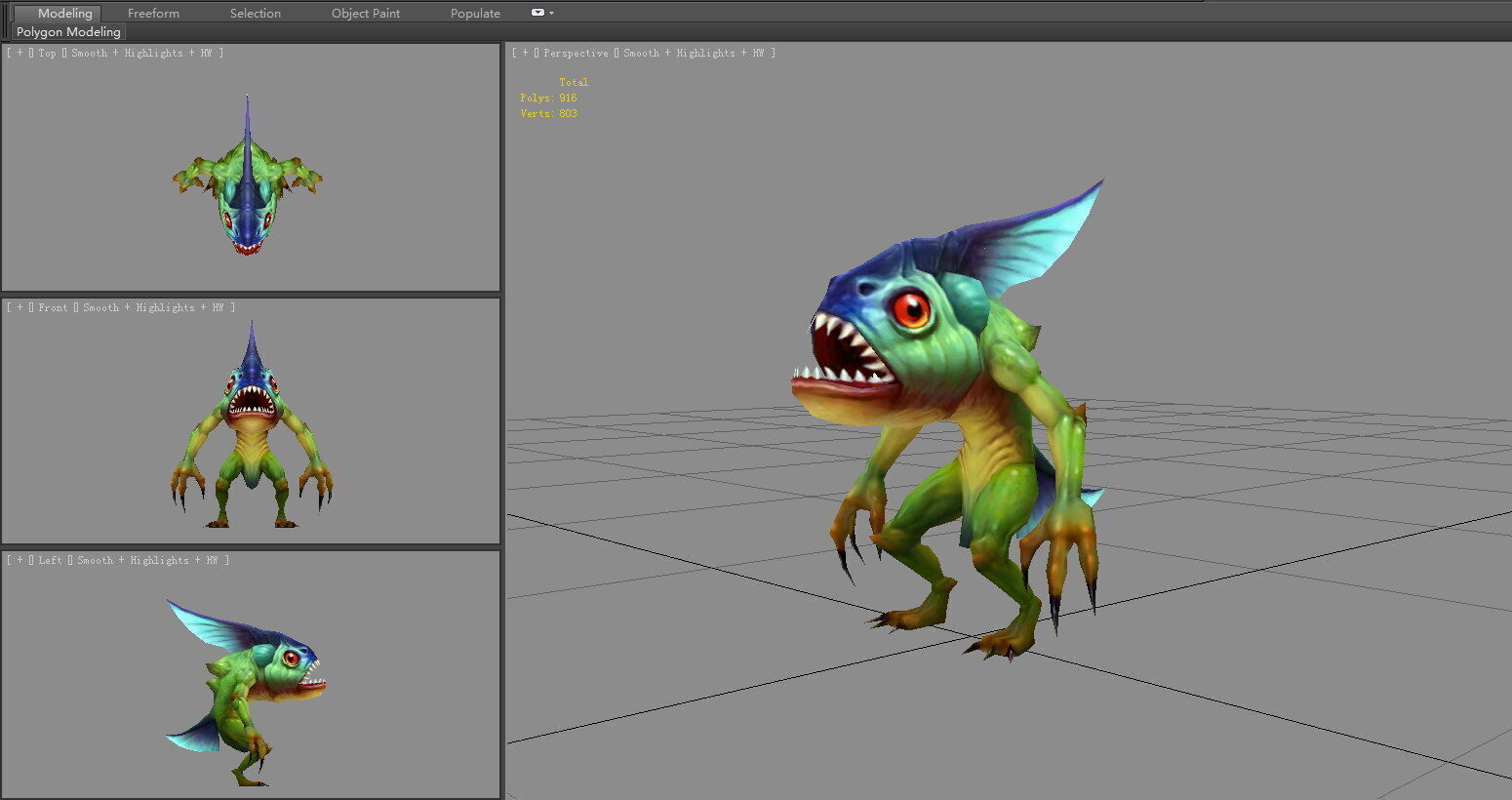 Merman Monster  - Fish Demon Low-poly 3D model_4