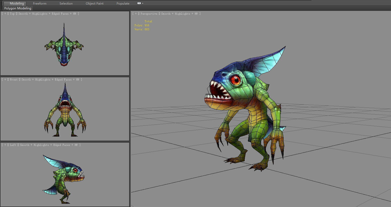 Merman Monster  - Fish Demon Low-poly 3D model_5