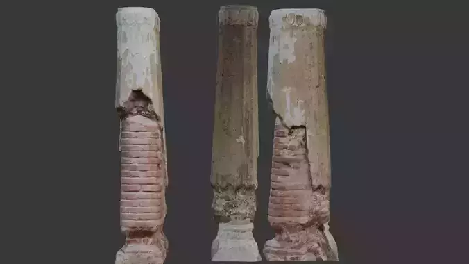 Damaged Antique Column 3D Scan Low-poly 3D model