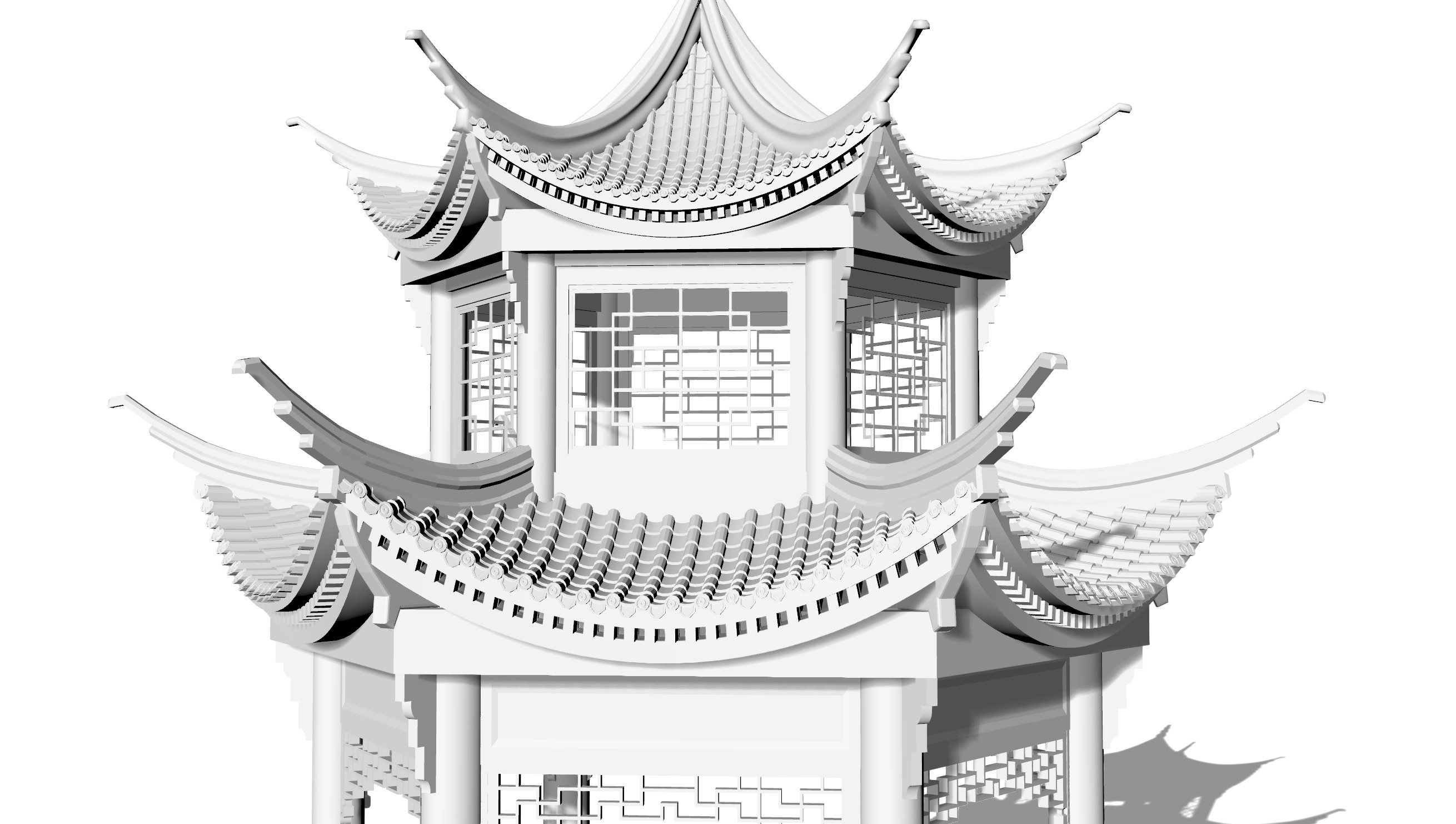 Chinese ancient building six-sided pavilion 3D print model_2