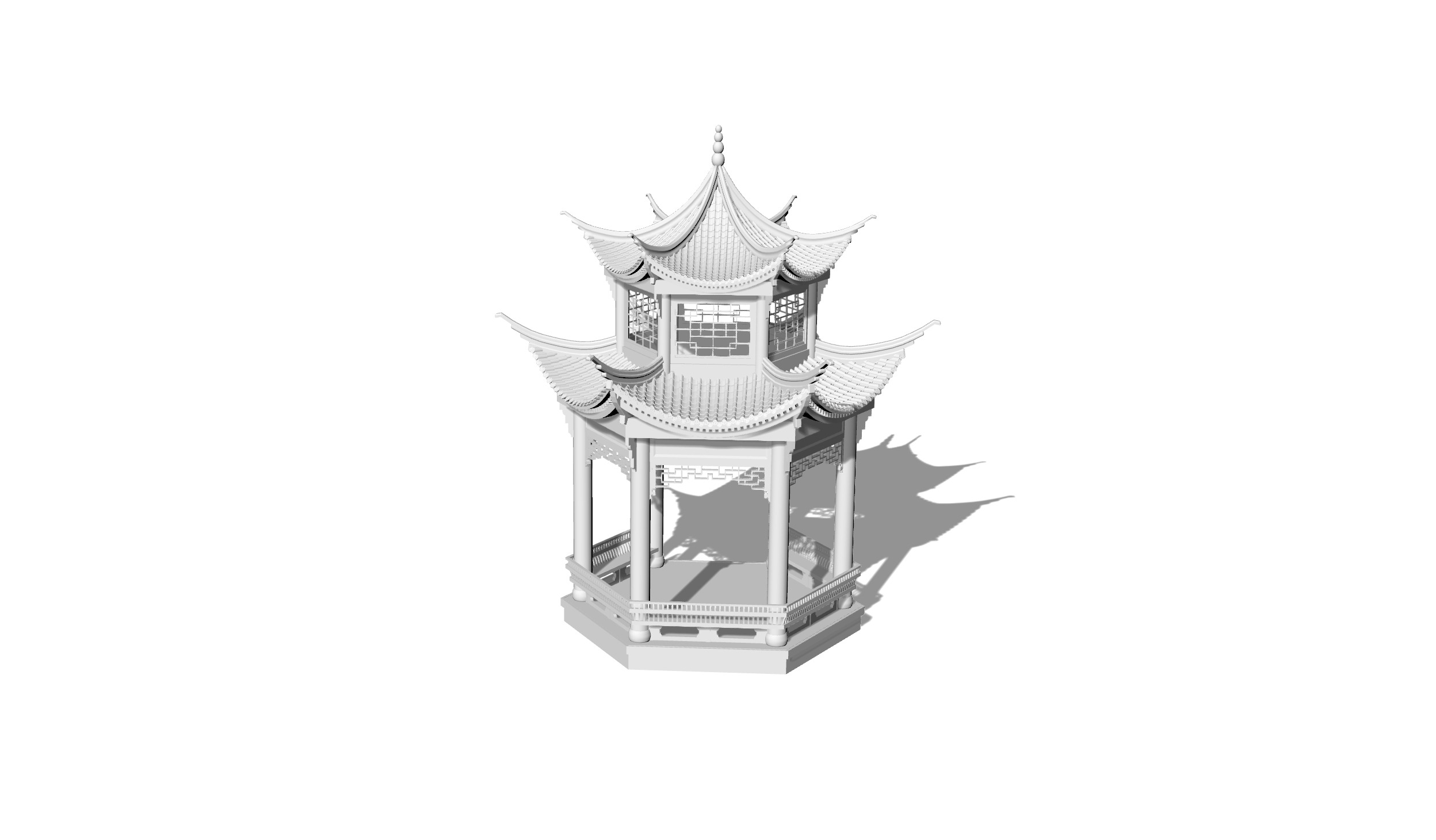 Chinese ancient building six-sided pavilion 3D print model_1