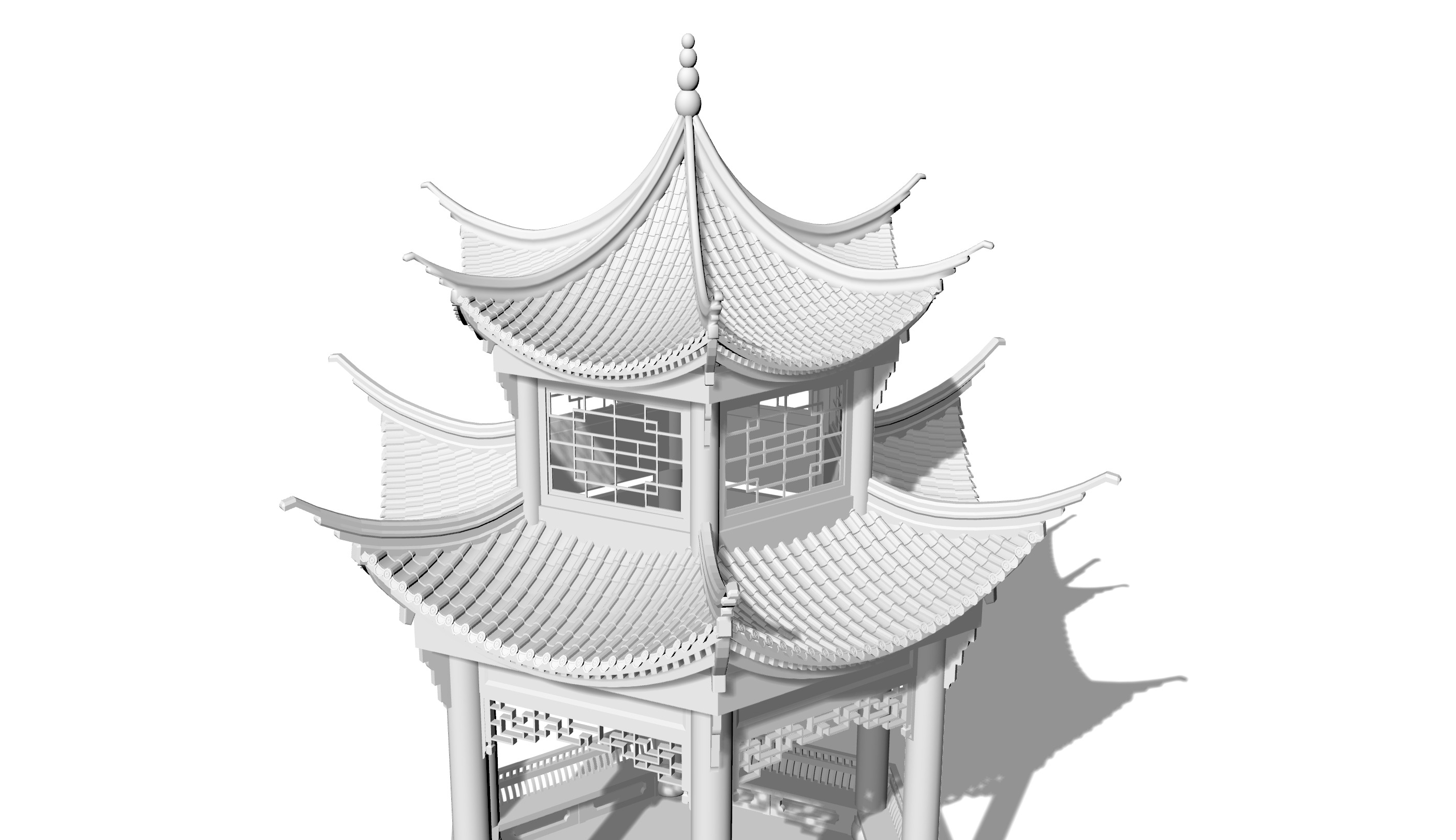 Chinese ancient building six-sided pavilion 3D print model_3