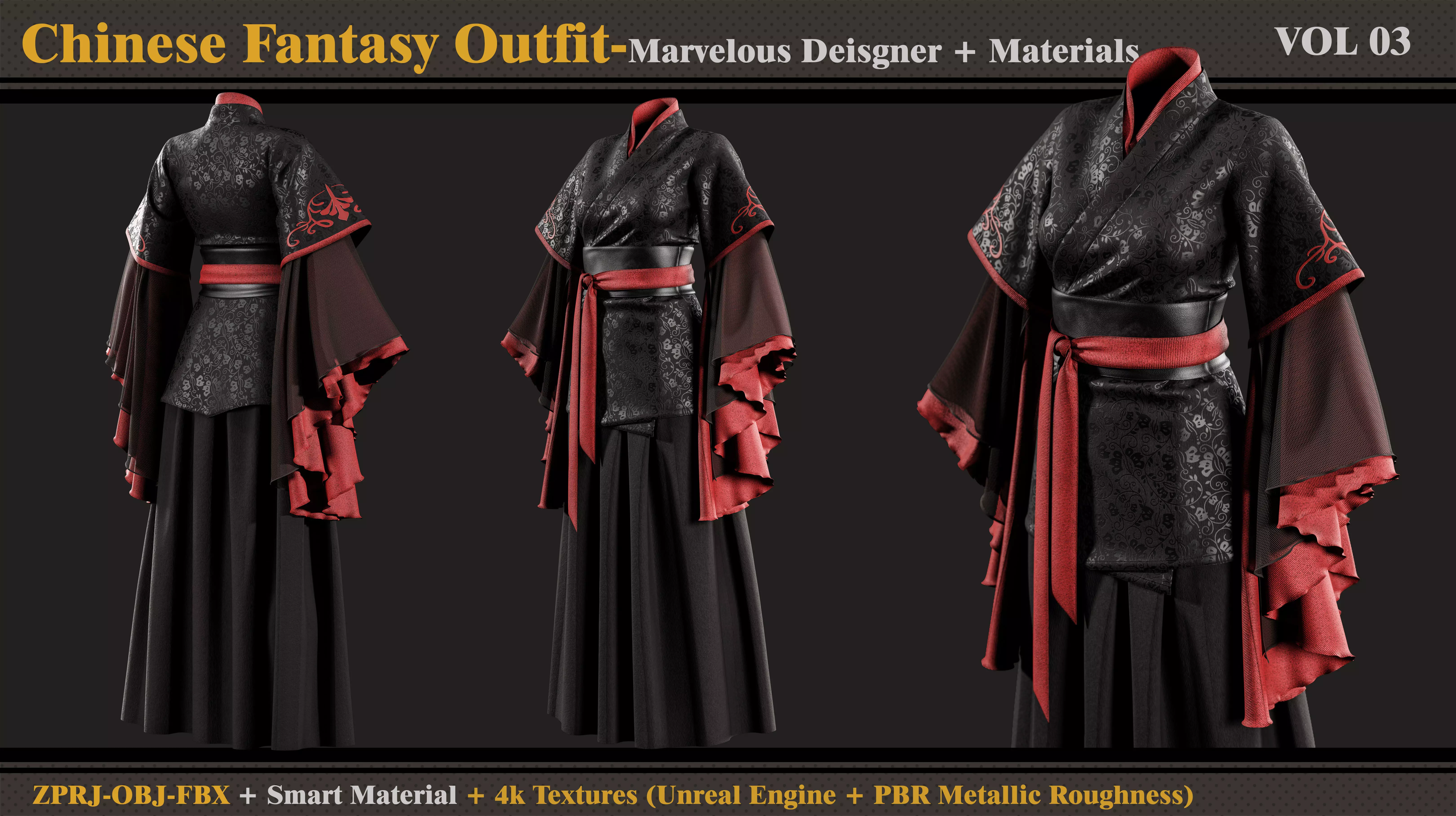 Chinese Fantasy Outfit-MD-Clo3d-Smart Material- Textures-OBJ-FBX 3D model_0