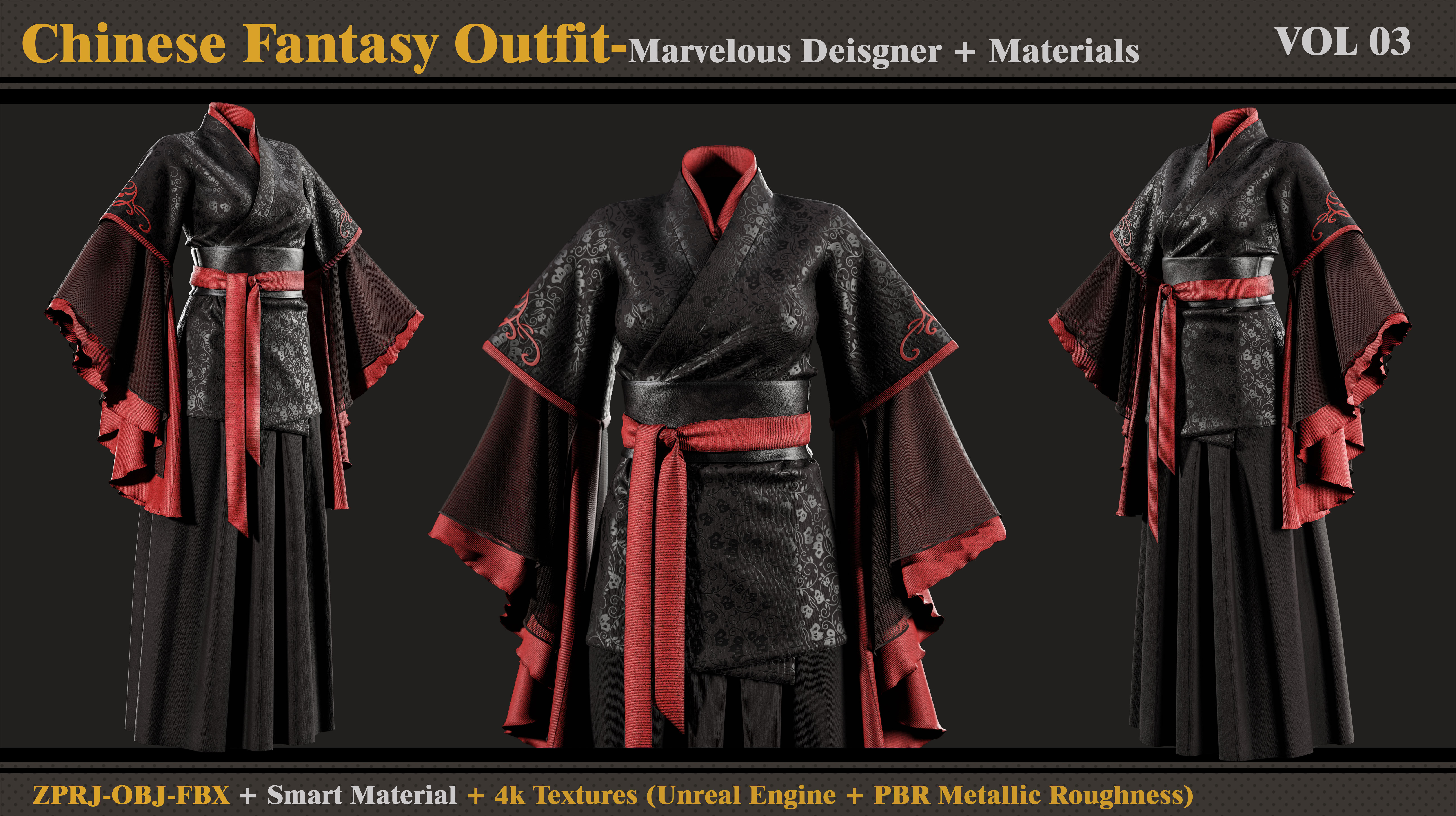 Chinese Fantasy Outfit-MD-Clo3d-Smart Material- Textures-OBJ-FBX 3D model_2