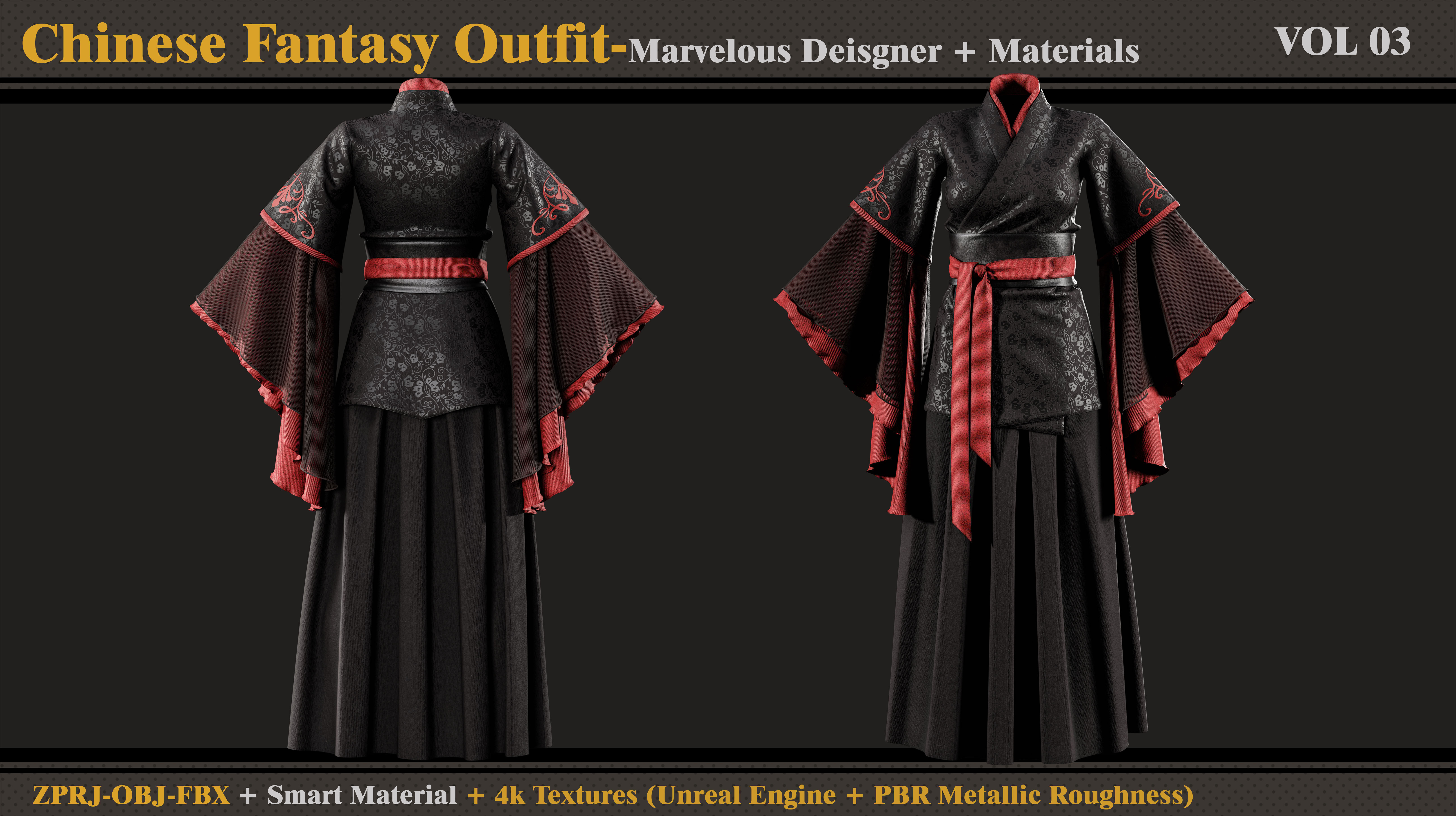 Chinese Fantasy Outfit-MD-Clo3d-Smart Material- Textures-OBJ-FBX 3D model_1