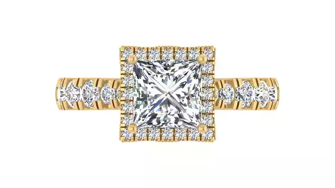 Princess-Cut Halo Diamond Engagement Ring 