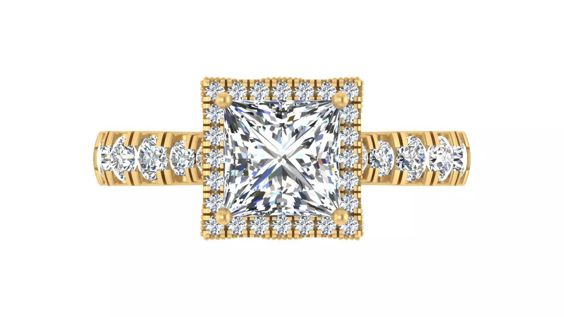 Princess-Cut Halo Diamond Engagement Ring 3D print model