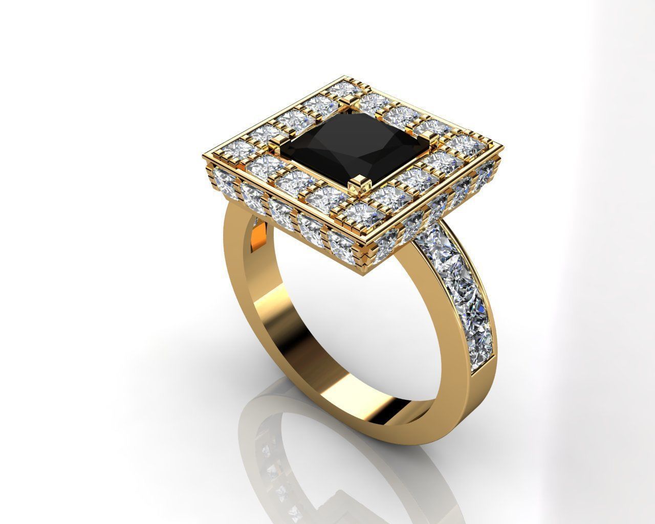 Diamond Set Onyx Ring 3D print model_1