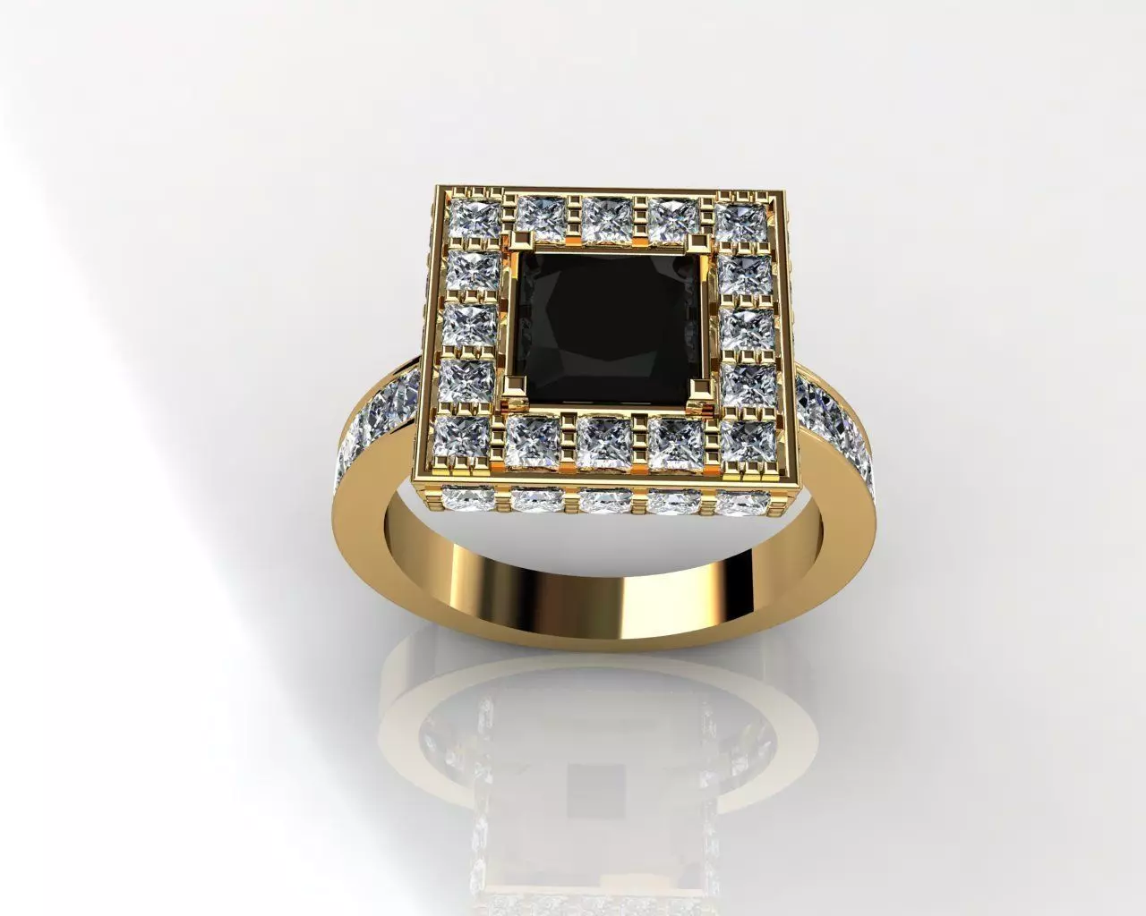 Diamond Set Onyx Ring 3D print model_0