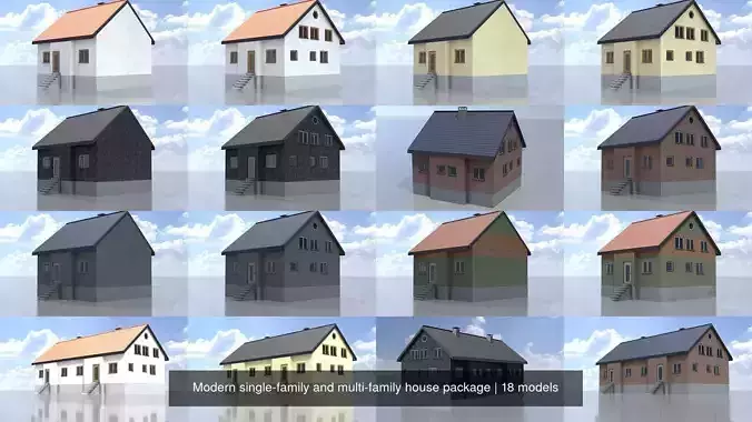 Modern single-family and multi-family house package 3D Model Collection