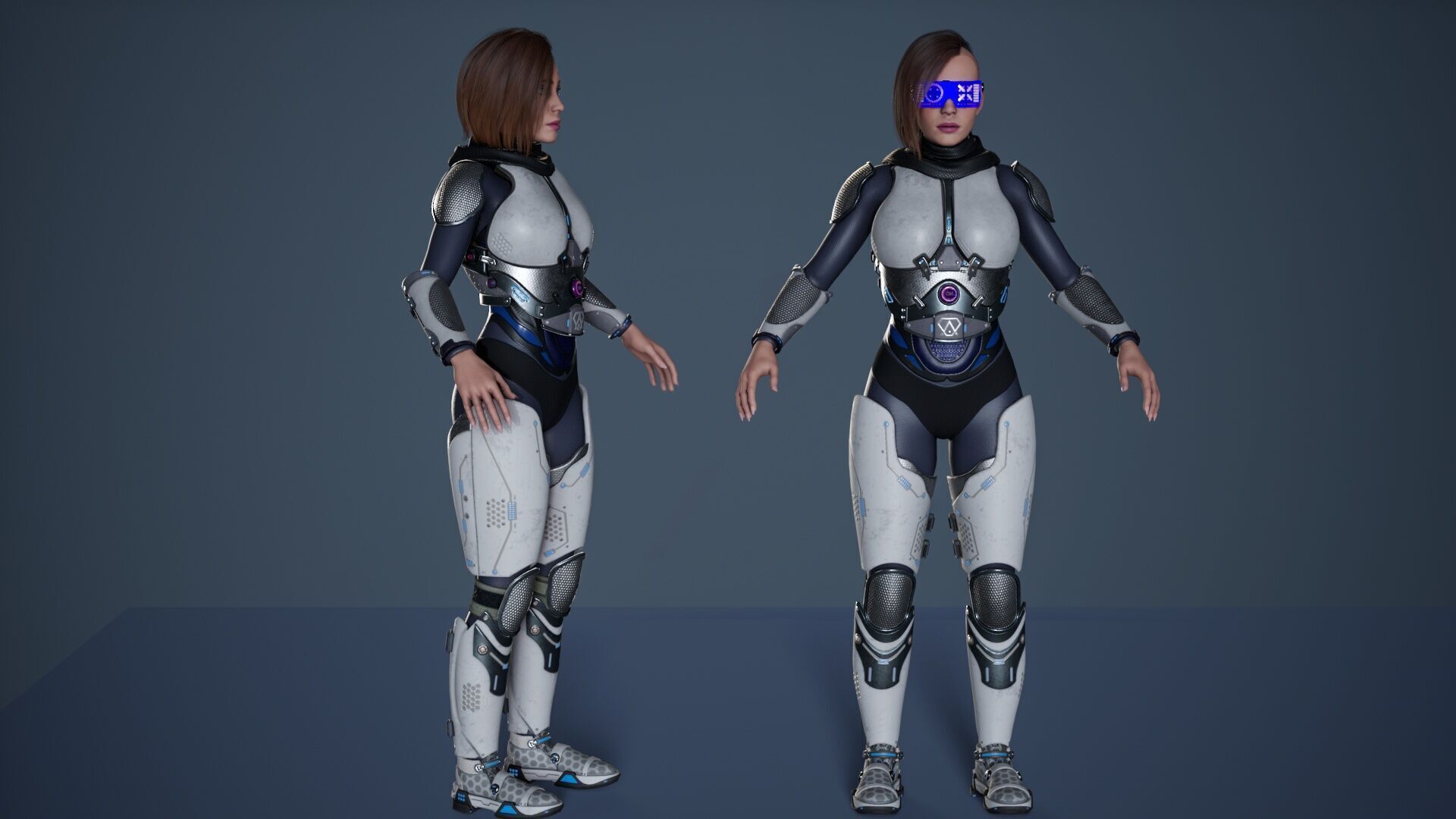 Sci-Fi Female Soldier Modular 01a Low-poly 3D model_6