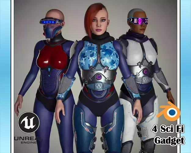 Sci-Fi Female Soldier Modular 01a Low-poly 3D model