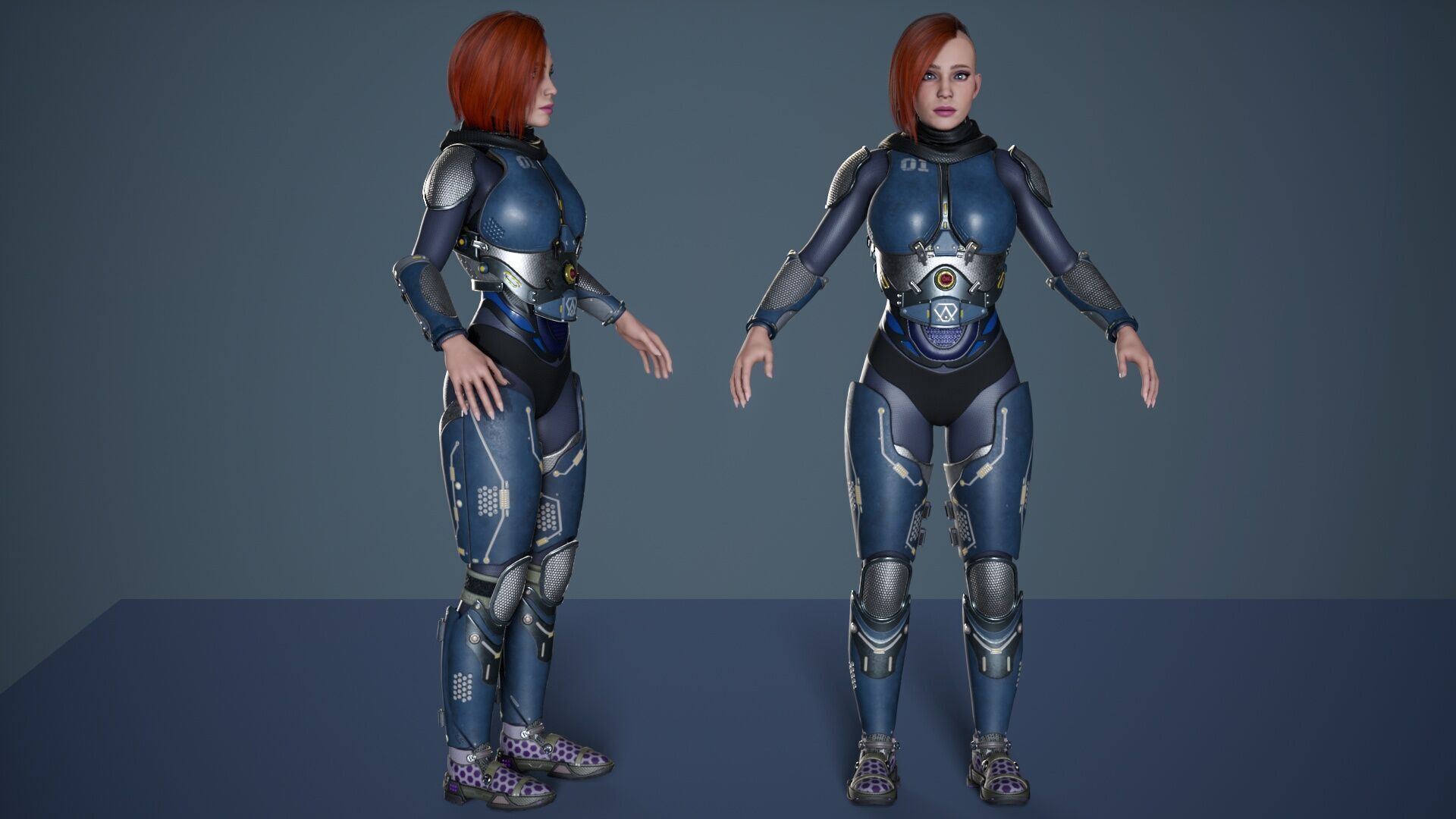 Sci-Fi Female Soldier Modular 01a Low-poly 3D model_23