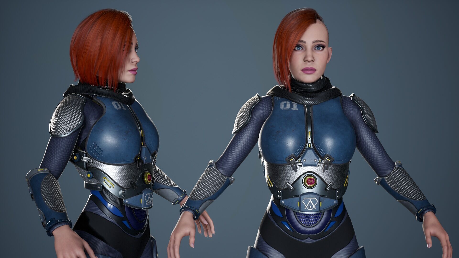 Sci-Fi Female Soldier Modular 01a Low-poly 3D model_5