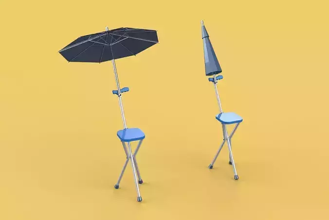 FOLDING CHAIR UMBRELLA POLE STICK CANE WALKING SEAT STOOL CANOPY 3D model