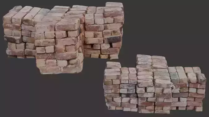 3D Scanned Aged Brick Stack  Low-poly 3D model