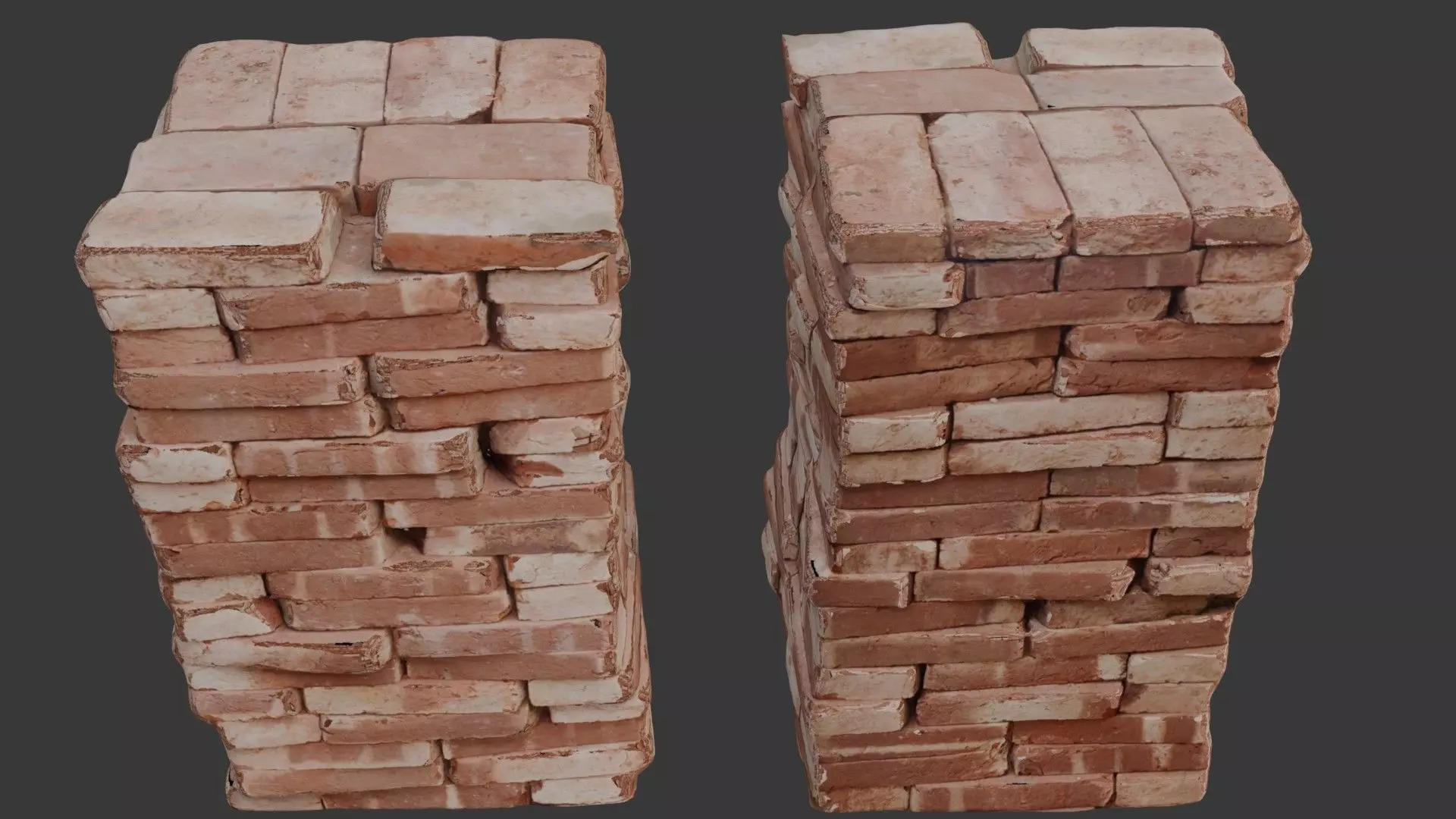 Stacked Weathered Bricks Low-poly 3D model_0